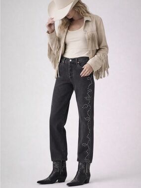 Levi’s 501 90s Mid Rise Bejeweled Jeans Black Straight Leg Studded Denim